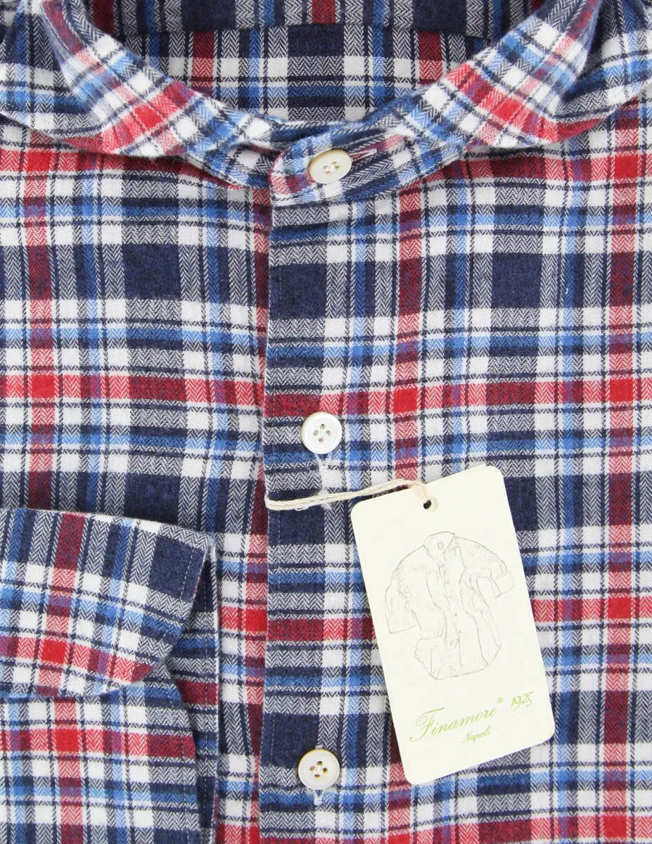 Finamore Napoli Navy Blue Flannel Shirt - Extra Slim