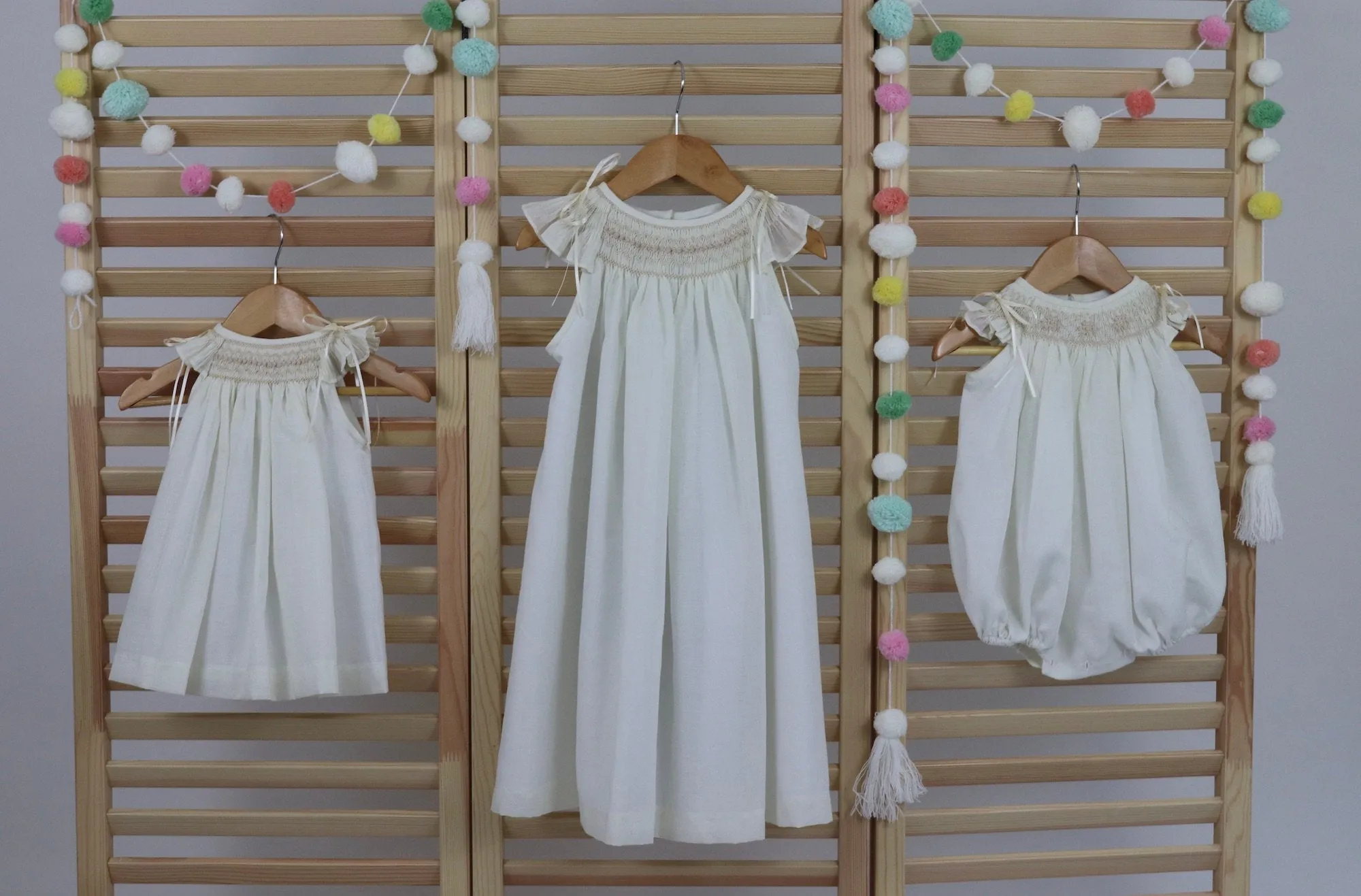 Flower Girl Dress Cotton Fabric, Matching Sister Dresses,  Smocked Dress, White, Ivory, Lavander, Light Blue, Pink, Pageant Dress, HAND MADE
