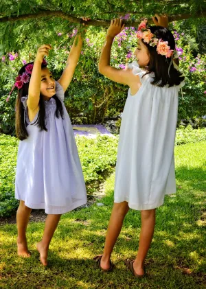 Flower Girl Dress Cotton Fabric, Matching Sister Dresses,  Smocked Dress, White, Ivory, Lavander, Light Blue, Pink, Pageant Dress, HAND MADE