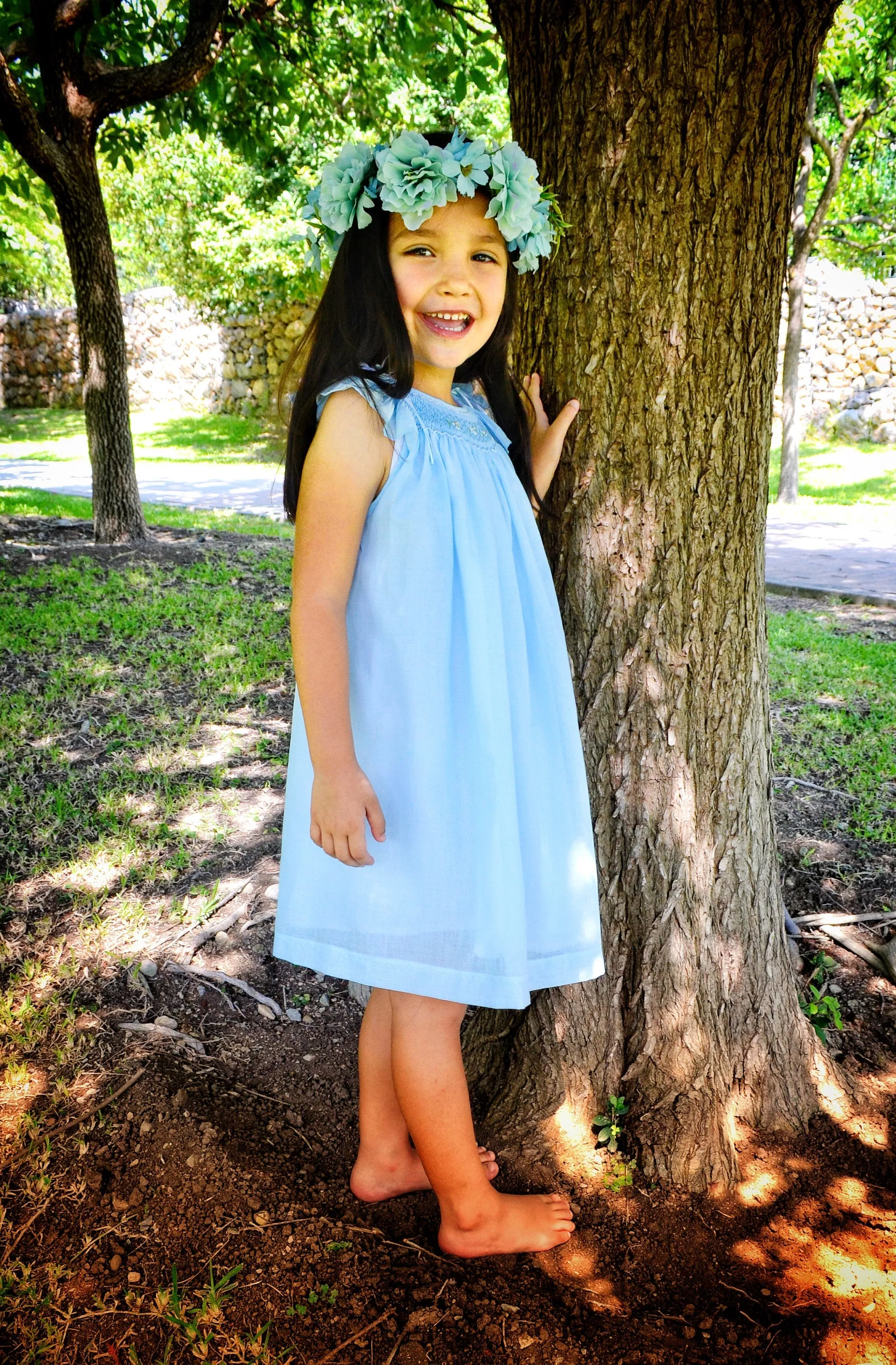 Flower Girl Dress Cotton Fabric, Matching Sister Dresses,  Smocked Dress, White, Ivory, Lavander, Light Blue, Pink, Pageant Dress, HAND MADE