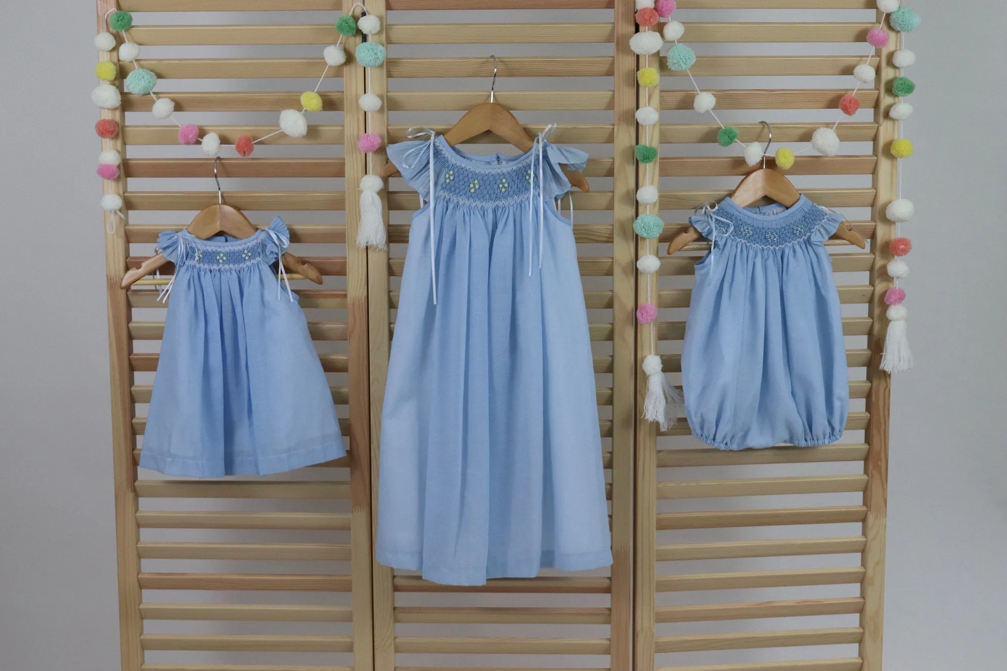 Flower Girl Dress Cotton Fabric, Matching Sister Dresses,  Smocked Dress, White, Ivory, Lavander, Light Blue, Pink, Pageant Dress, HAND MADE