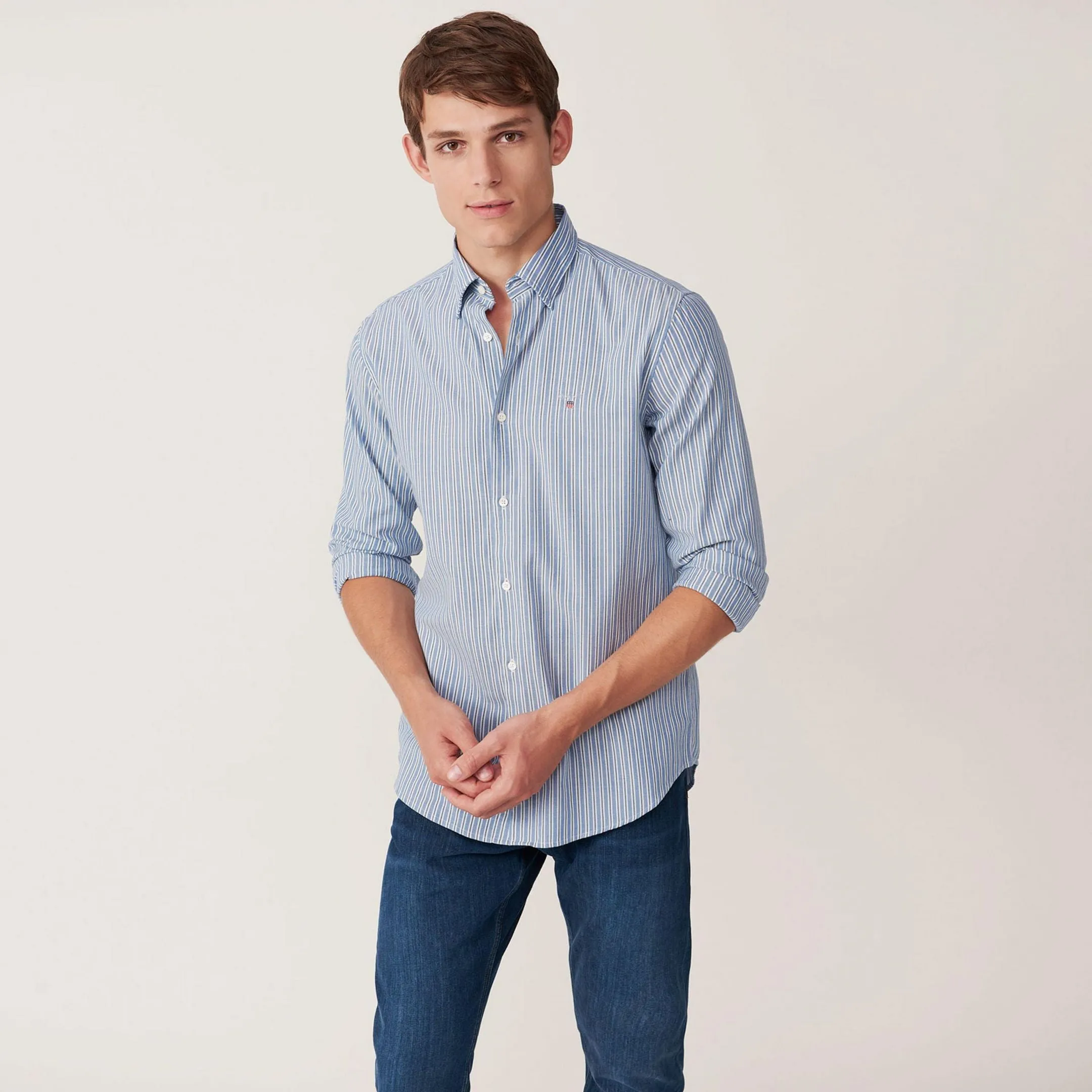 GANT June Bug Green Tech Prep Oxford Multi Stripe Shirt 3013230 Size M NWT