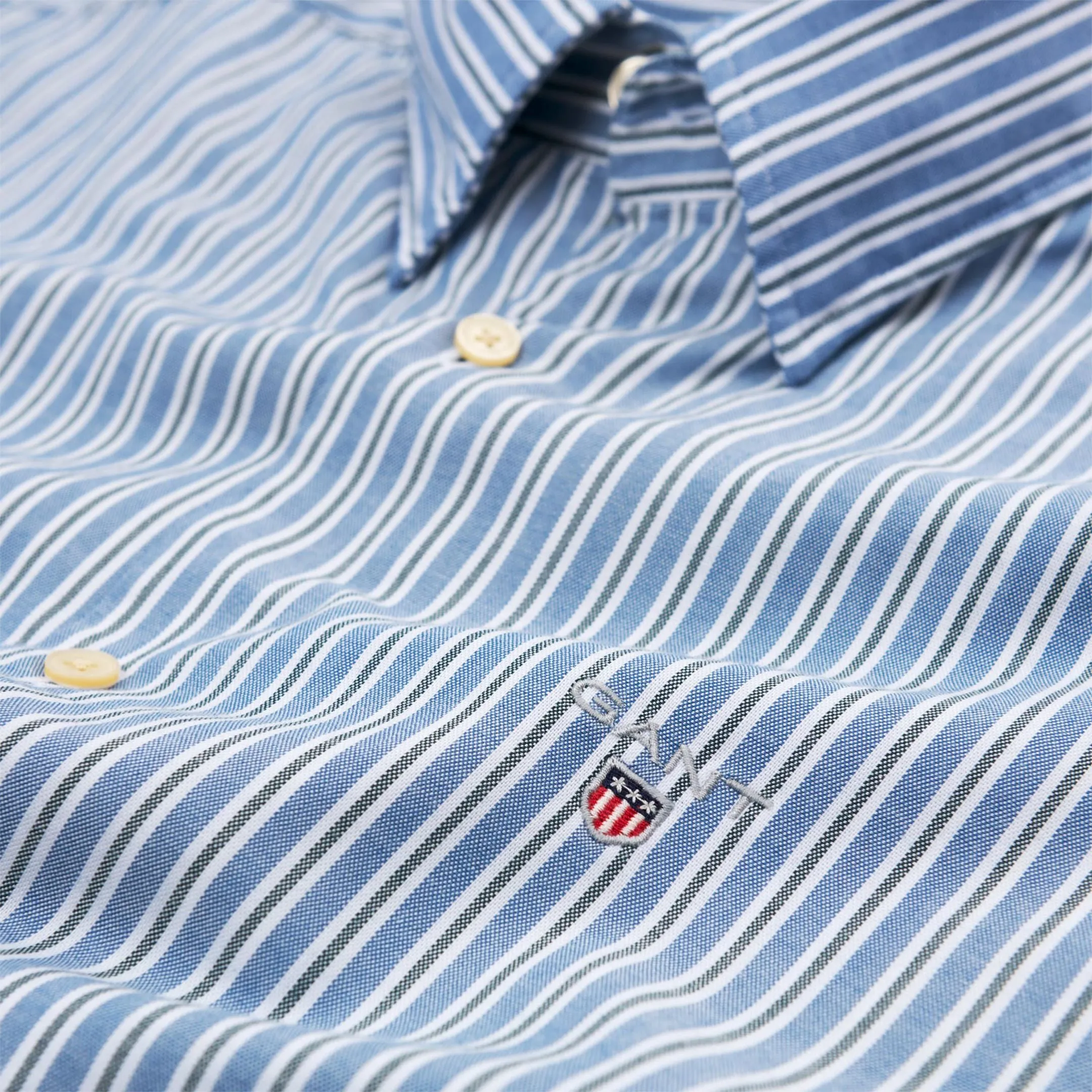 GANT June Bug Green Tech Prep Oxford Multi Stripe Shirt 3013230 Size M NWT