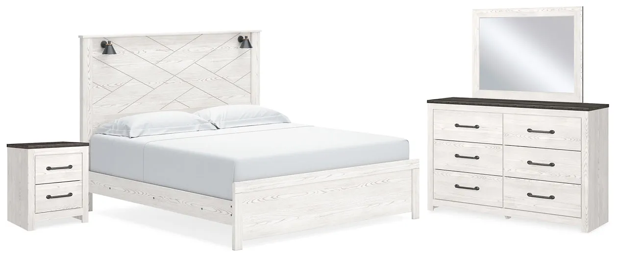 Gerridan King Panel Bed with Mirrored Dresser and Nightstand