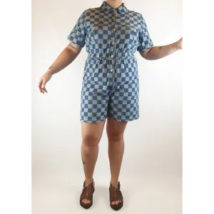 Gorman pre-owned dark and light square denim playsuit size 16
