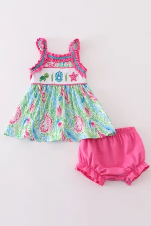Green Island Breeze Embroidery Girl Bloomer Set