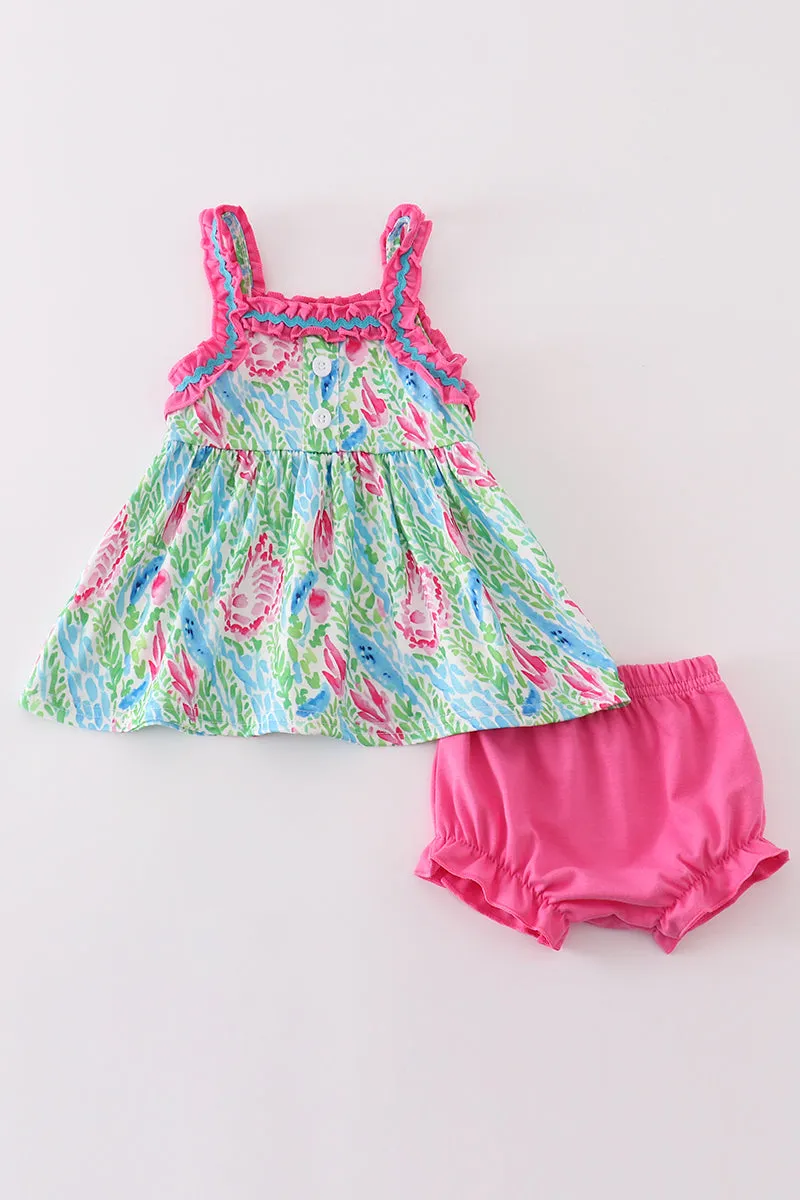 Green Island Breeze Embroidery Girl Bloomer Set