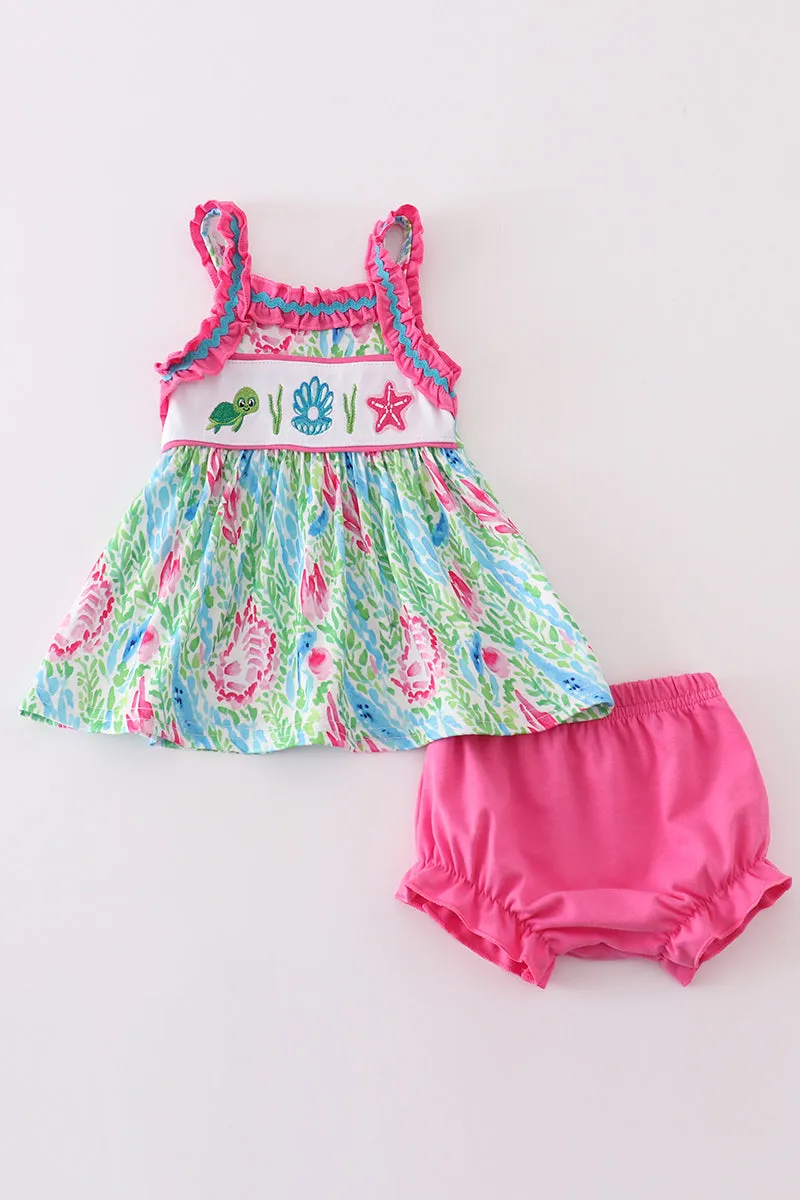 Green Island Breeze Embroidery Girl Bloomer Set