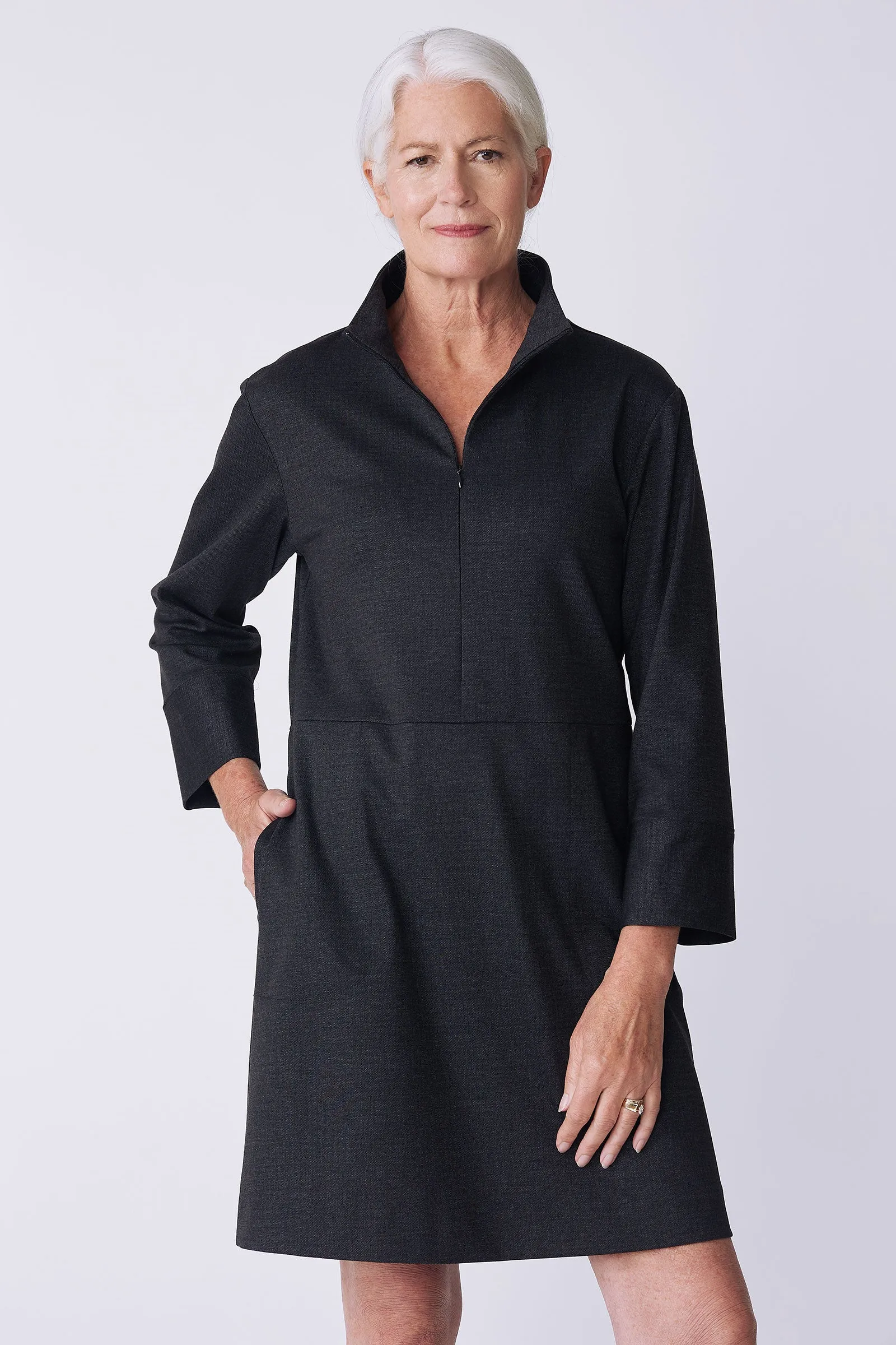 Harper Dress - Charcoal Denim Ponte