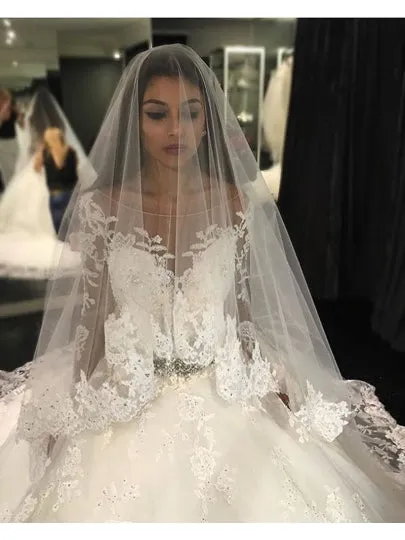 Illusion Back Long Sleeves Lace Wedding Dresses