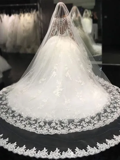 Illusion Back Long Sleeves Lace Wedding Dresses