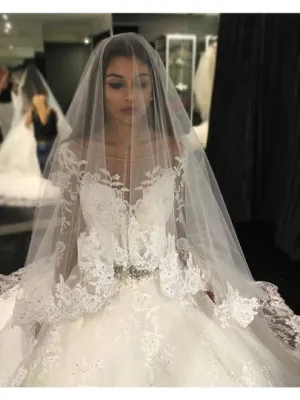 Illusion Back Long Sleeves Lace Wedding Dresses