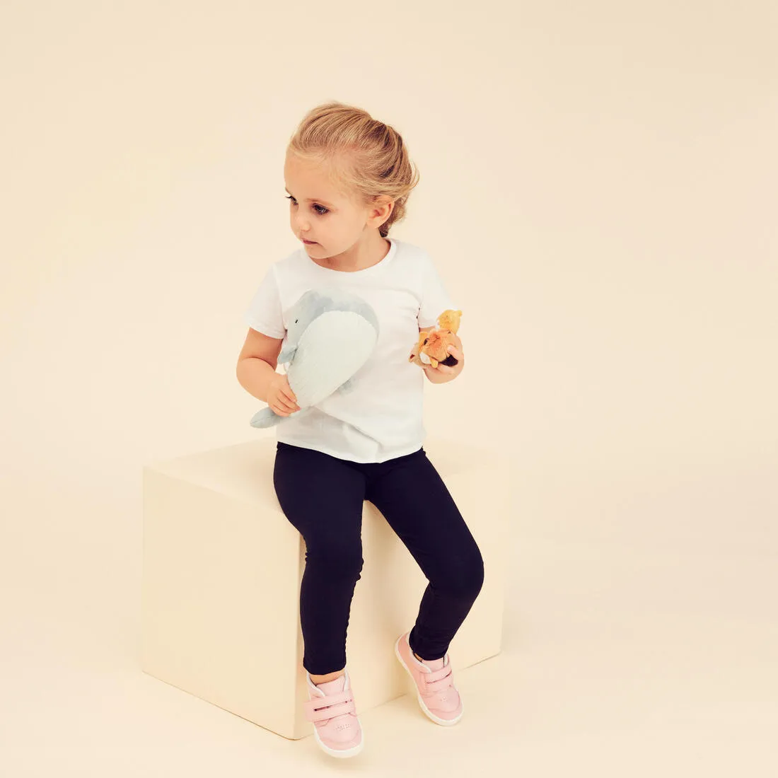 Kids' Basic Cotton Leggings - Pink with Motifs