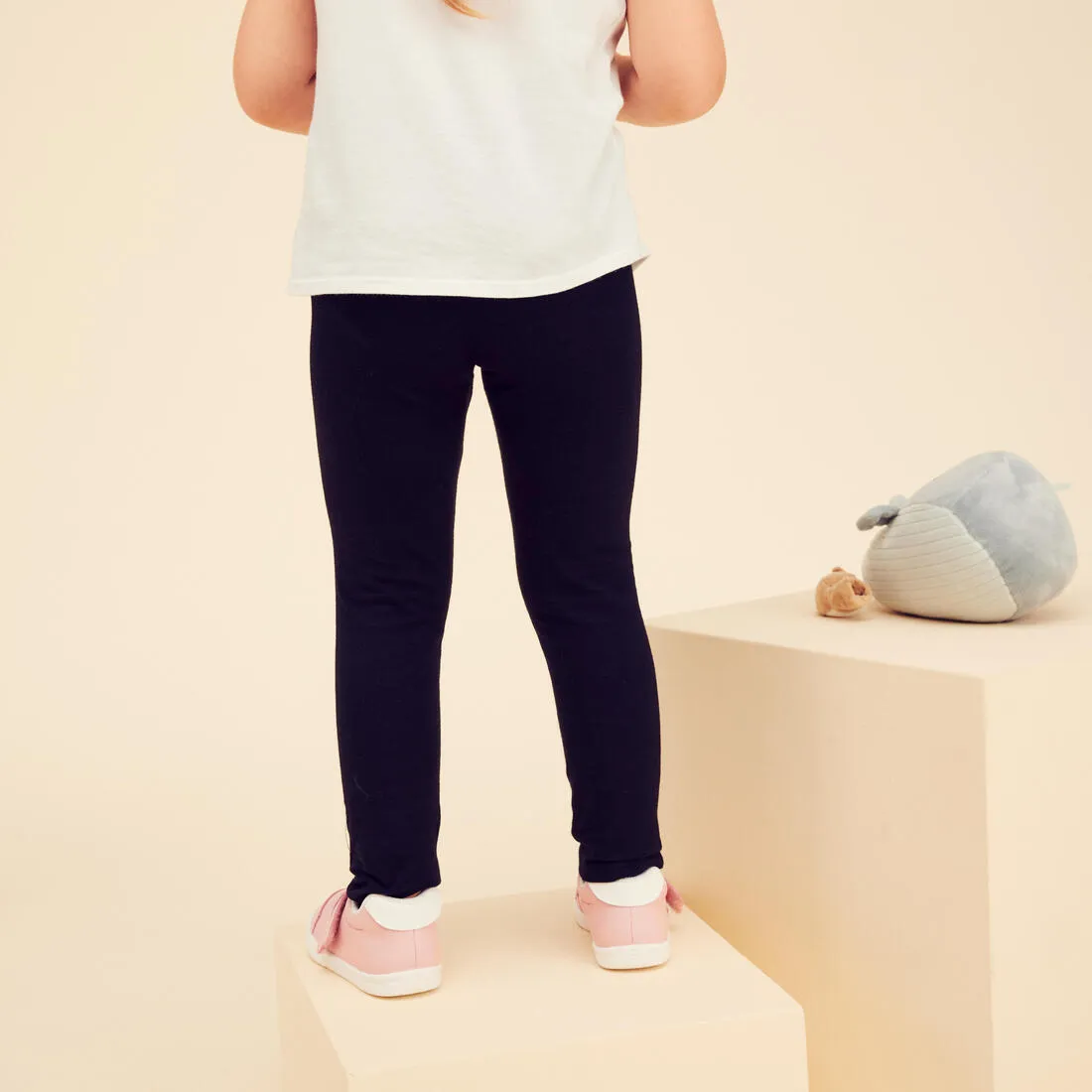 Kids' Basic Cotton Leggings - Pink with Motifs