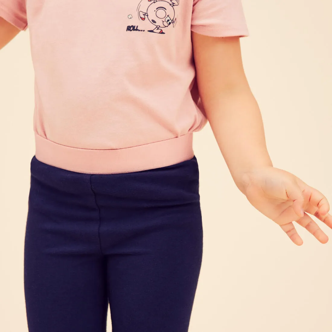 Kids' Basic Cotton Leggings - Pink with Motifs