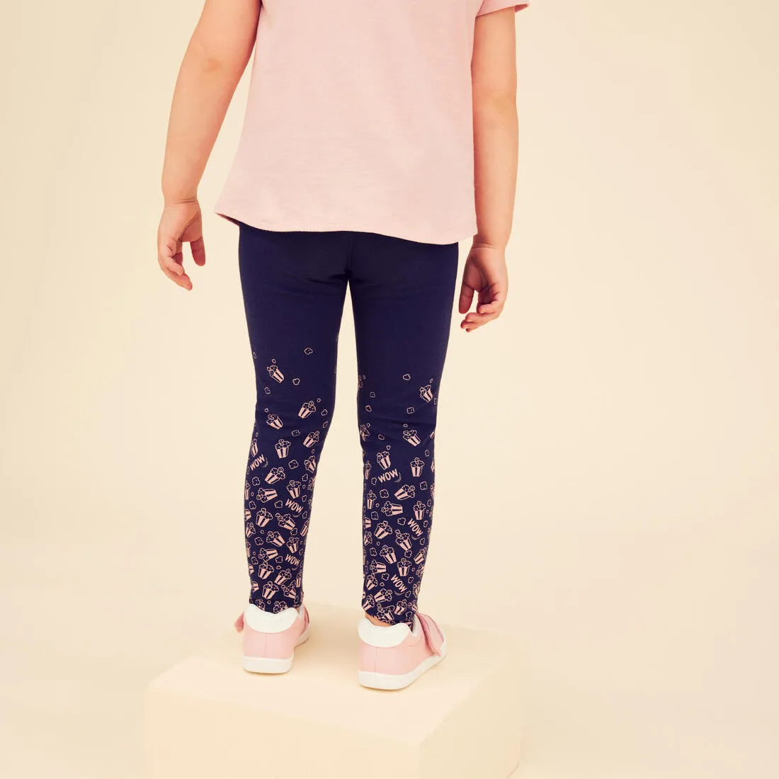 Kids' Basic Cotton Leggings - Pink with Motifs