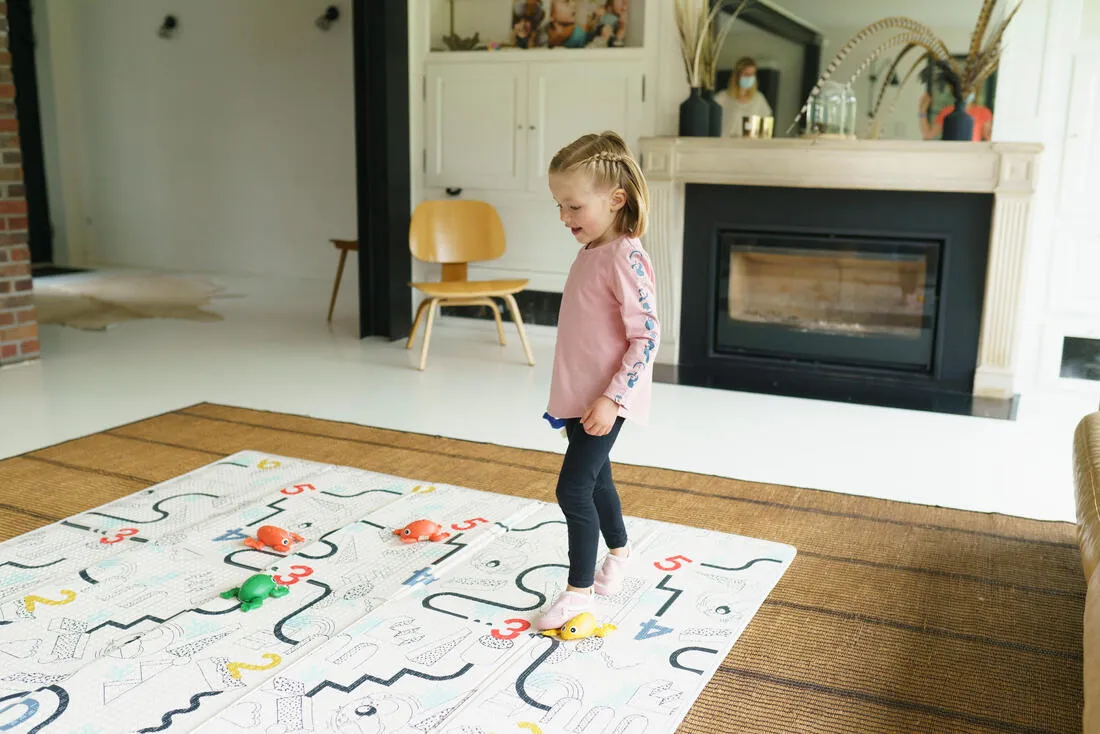 Kids' Basic Cotton Leggings - Pink with Motifs