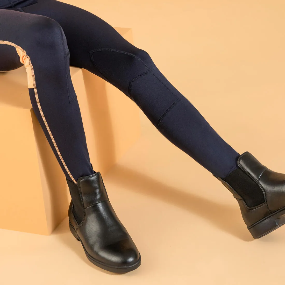 Kids' Horse Riding Light Legging 100 - Petrol Blue/Navy Blue