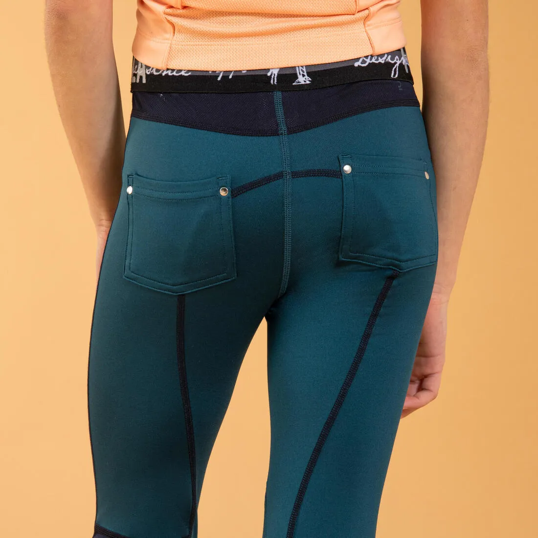 Kids' Horse Riding Light Legging 100 - Petrol Blue/Navy Blue