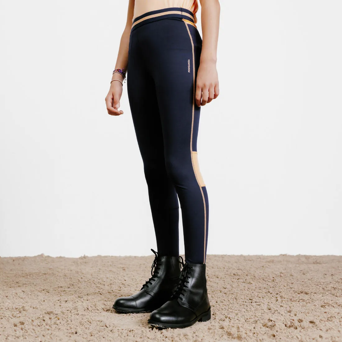 Kids' Horse Riding Light Legging 100 - Petrol Blue/Navy Blue