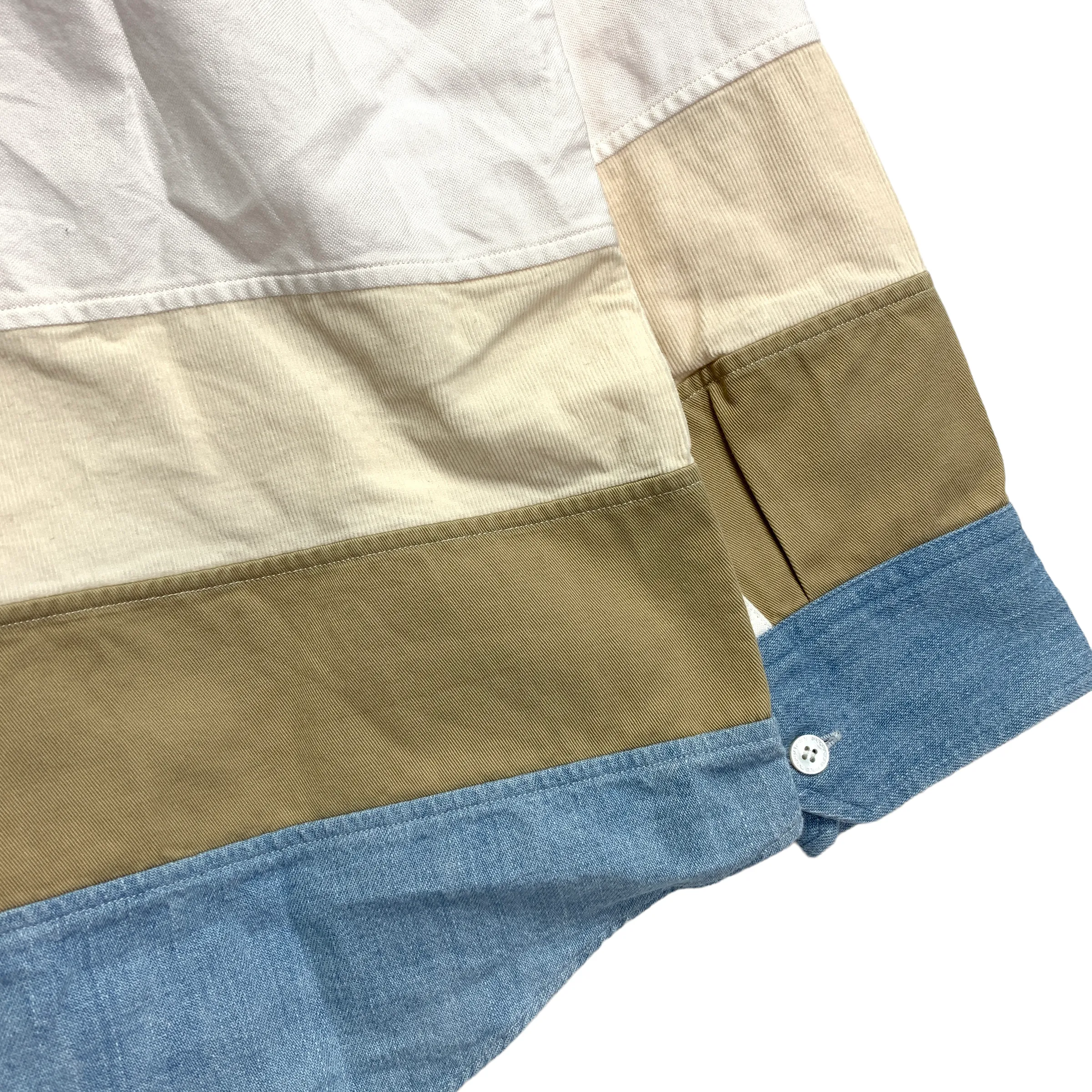 [L] Visvim Patchwork Border Panel Quilting Giza Oxford BD Shirt