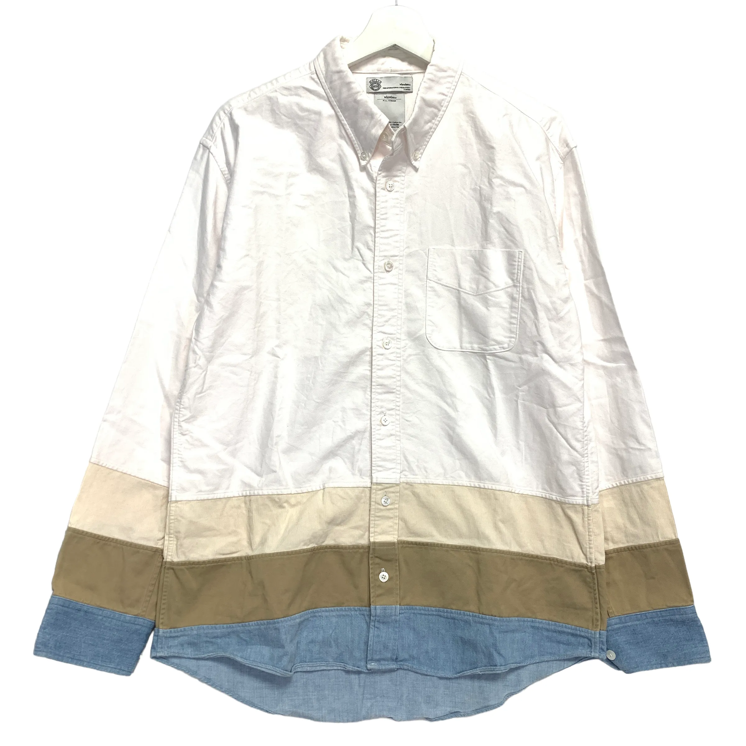 [L] Visvim Patchwork Border Panel Quilting Giza Oxford BD Shirt