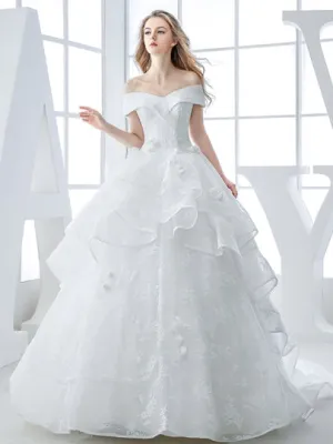 Lace Court Train Ball Gown Wedding Dress