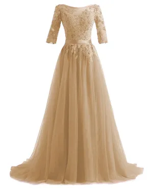 Lace Half Sleeves Formal Prom Dress