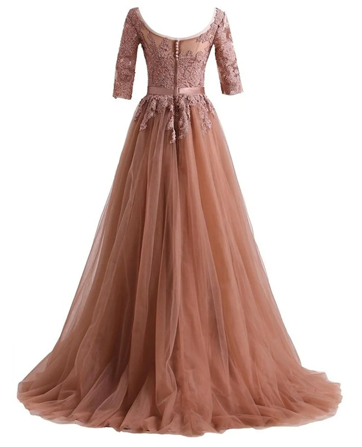 Lace Half Sleeves Formal Prom Dress
