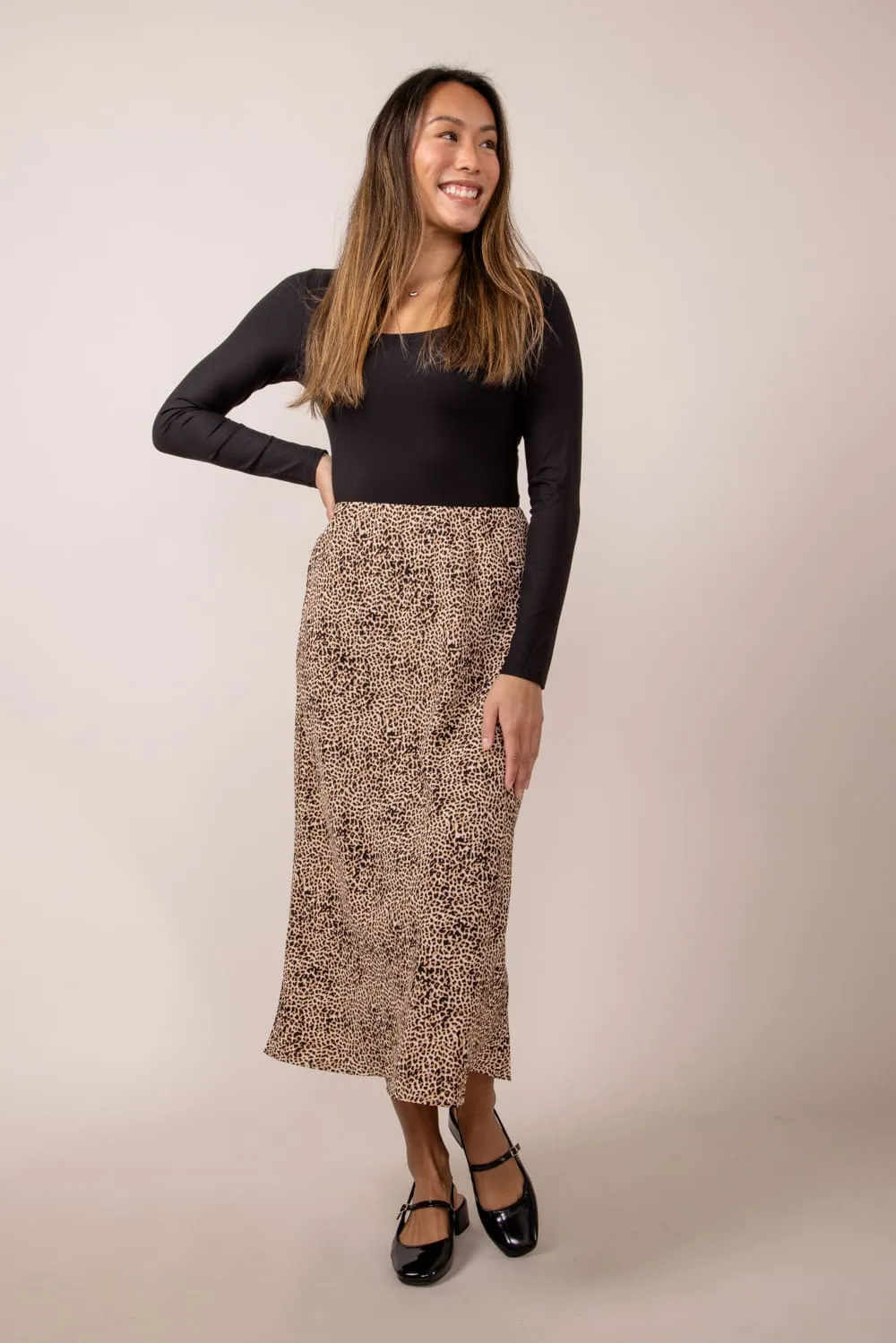 Leopard Print Midi Skirt for Women in Brown  | 71063-BROWNLEOPARD