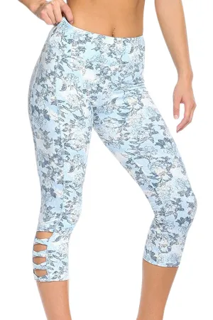 Light Blue Print Crisscross Detail Leggings
