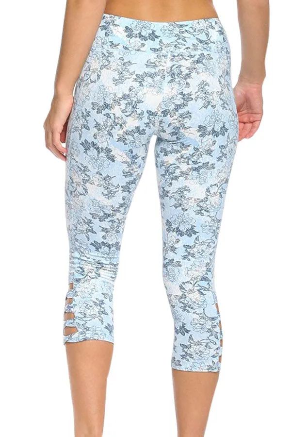 Light Blue Print Crisscross Detail Leggings