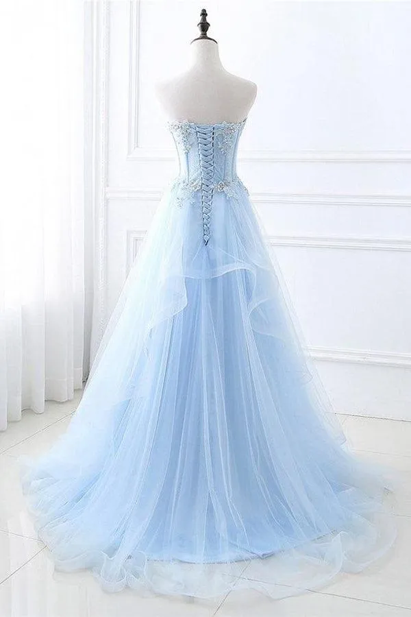 Light Blue Tulle A-line Floor Length Sweetheart Prom Dresses, Party Dress, MP874