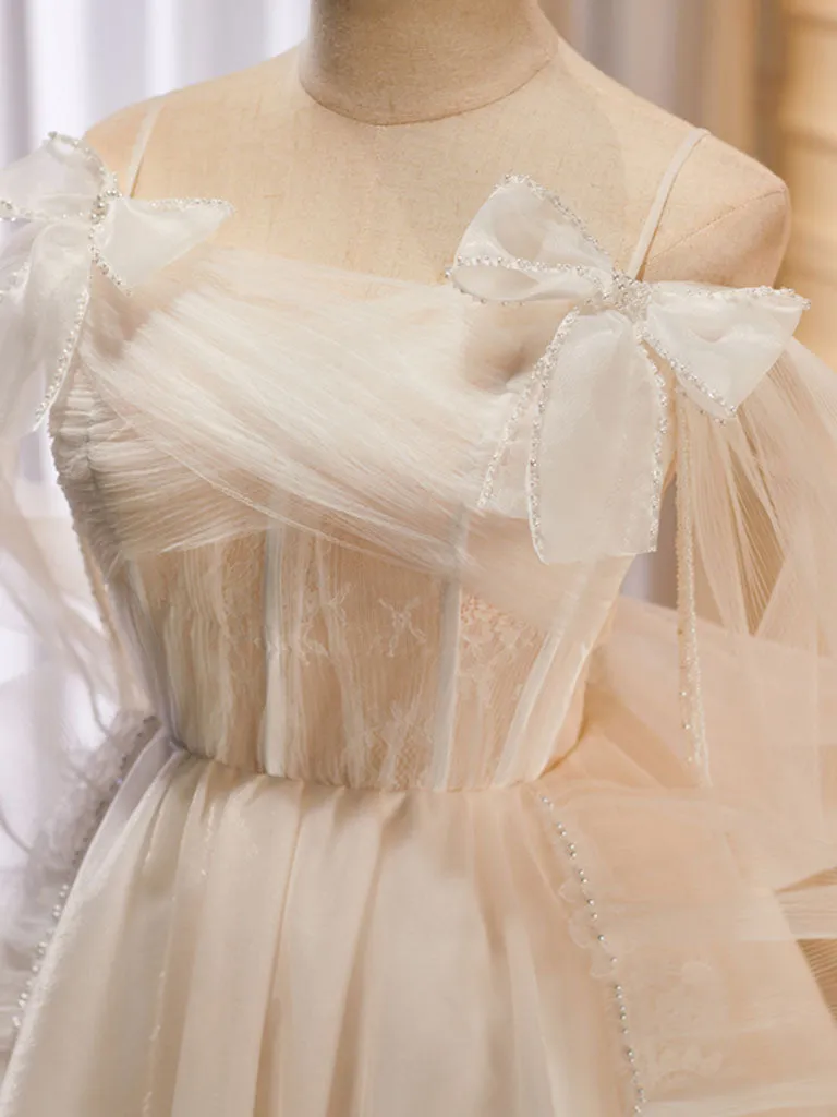 Light Champagne Tulle Short Prom Dress, Champagne Homecoming Dresses