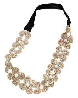 Light Gold Lace Floral Headband with Pearls