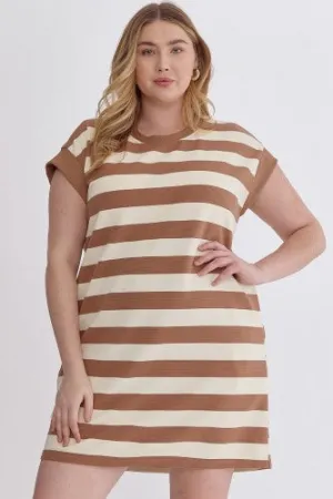 Light Mocha & White Stripe Mod Dress