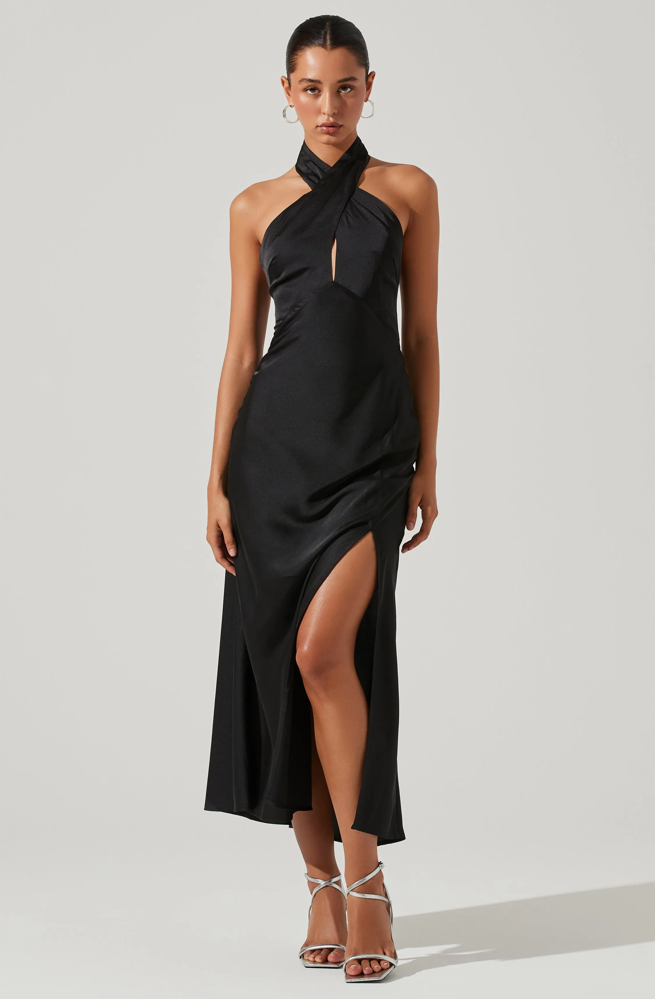 Marissa Satin Halter Neck Midi Dress