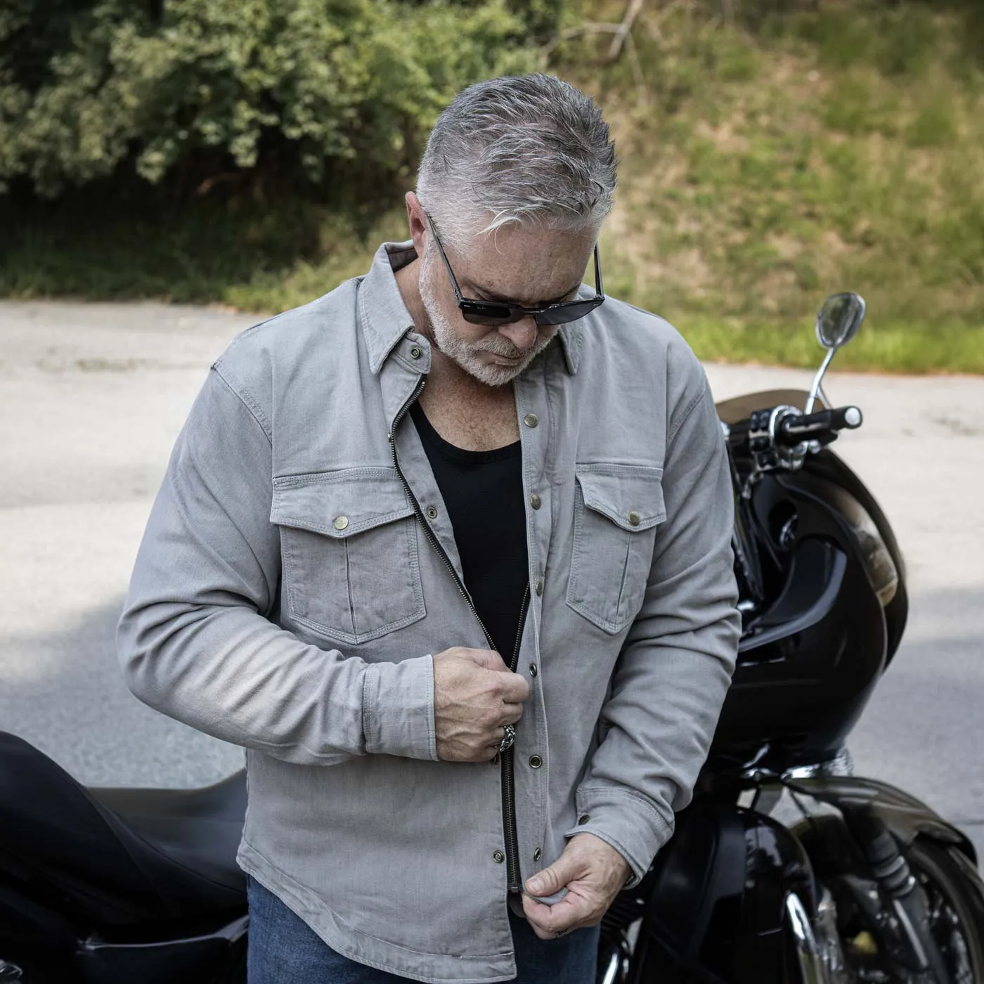Milwaukee Leather MPM1621 Men's Grey Long Sleeve Flannel Biker Shirt w/ CE Armor - Reinforced w/ Aramid Fibers