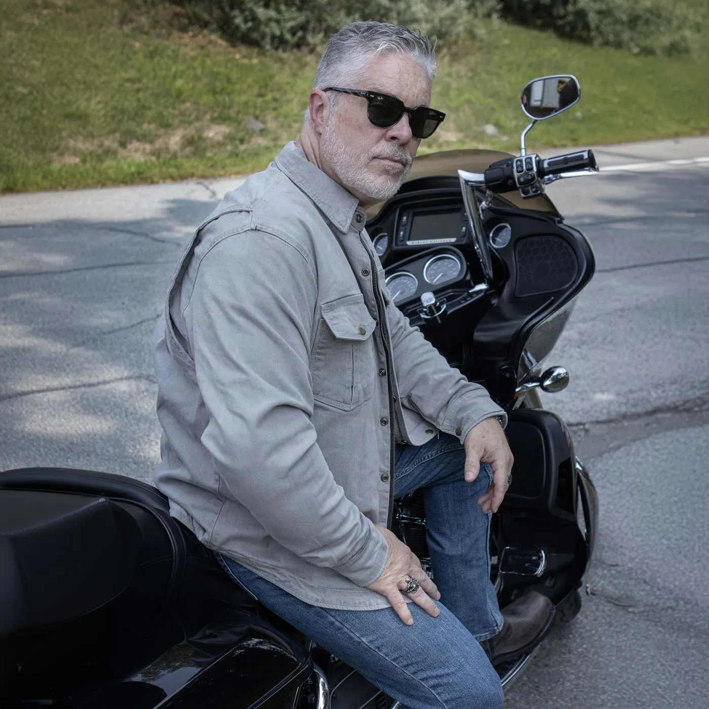 Milwaukee Leather MPM1621 Men's Grey Long Sleeve Flannel Biker Shirt w/ CE Armor - Reinforced w/ Aramid Fibers