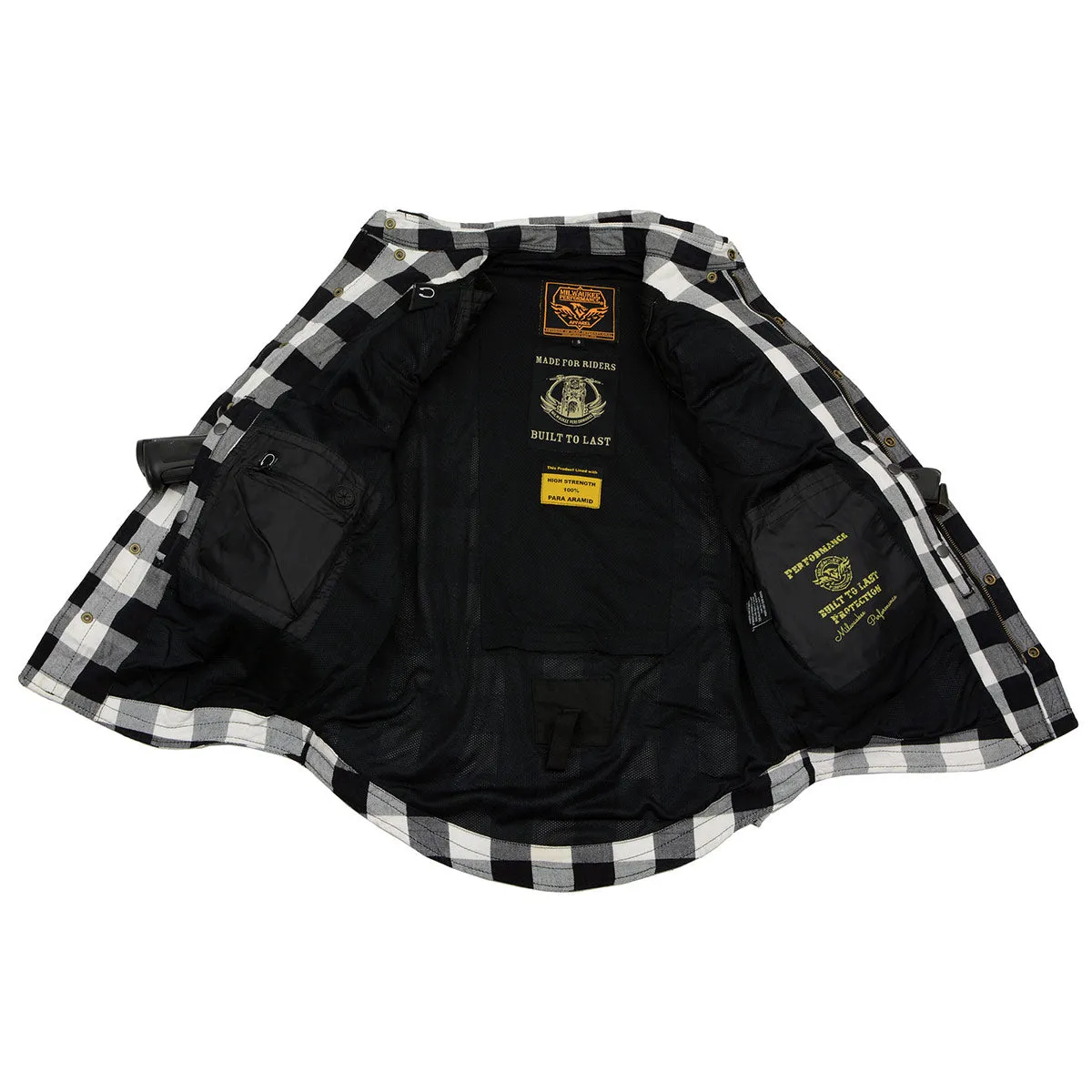 MPM1633 Men's Plaid Flannel Biker Shirt with CE Approved Armor - Reinforced w/ Aramid Fiber