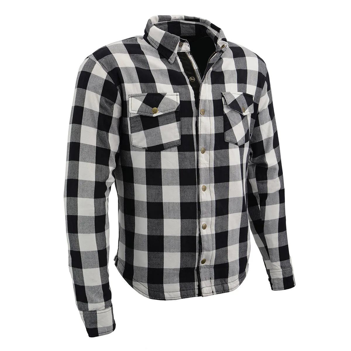 MPM1633 Men's Plaid Flannel Biker Shirt with CE Approved Armor - Reinforced w/ Aramid Fiber
