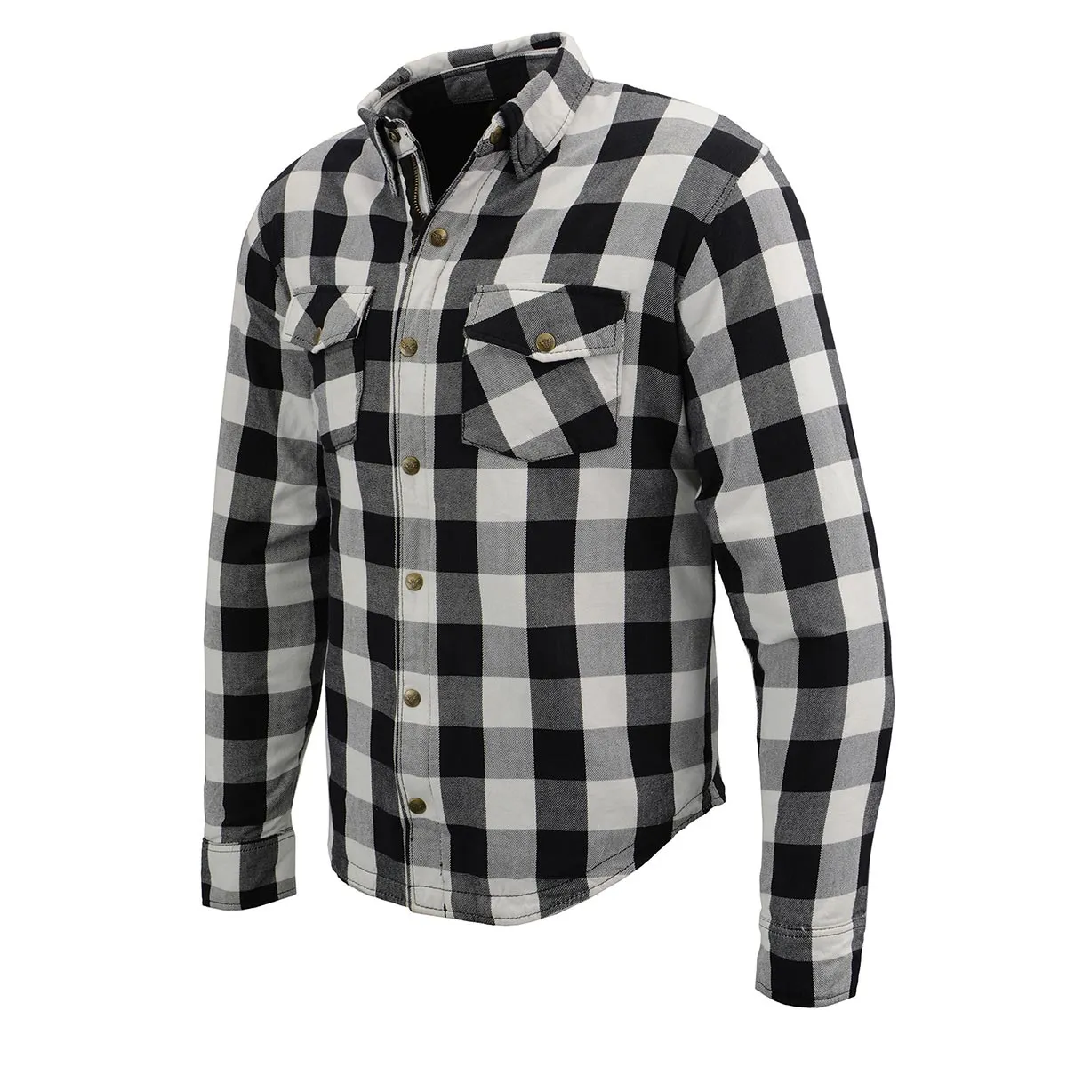 MPM1633 Men's Plaid Flannel Biker Shirt with CE Approved Armor - Reinforced w/ Aramid Fiber