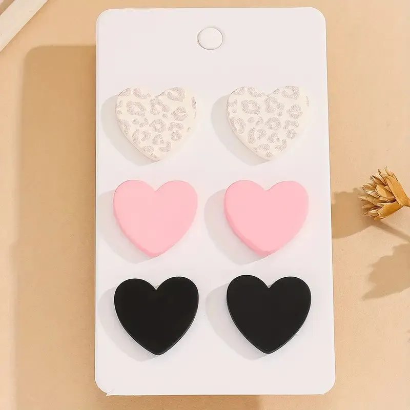Neutral Leopard Valentines Day Triple Earring Sets