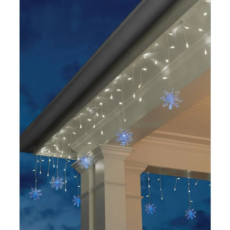 New Home Accents Holiday 70 Cool White Dome LED Icicle with 5 3D Snowflake Lights