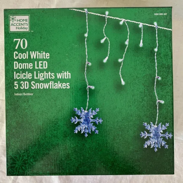 New Home Accents Holiday 70 Cool White Dome LED Icicle with 5 3D Snowflake Lights