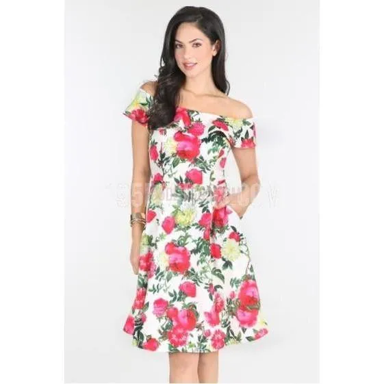 Off Shoulder Floral Print Dress