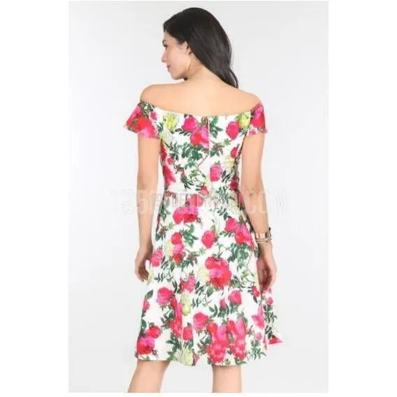 Off Shoulder Floral Print Dress