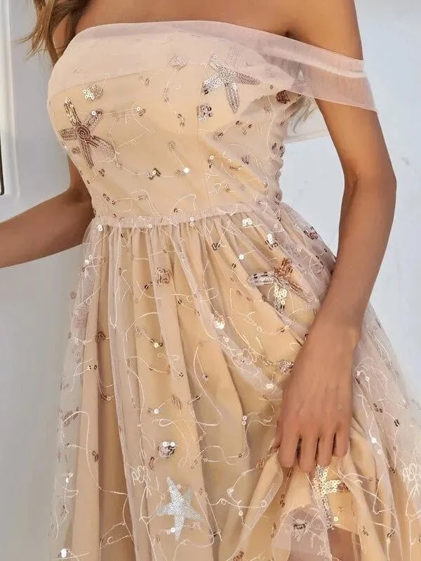 Off Shoulder Zip Back Contrast Yellow Mini Tulle Mesh Dress H0076