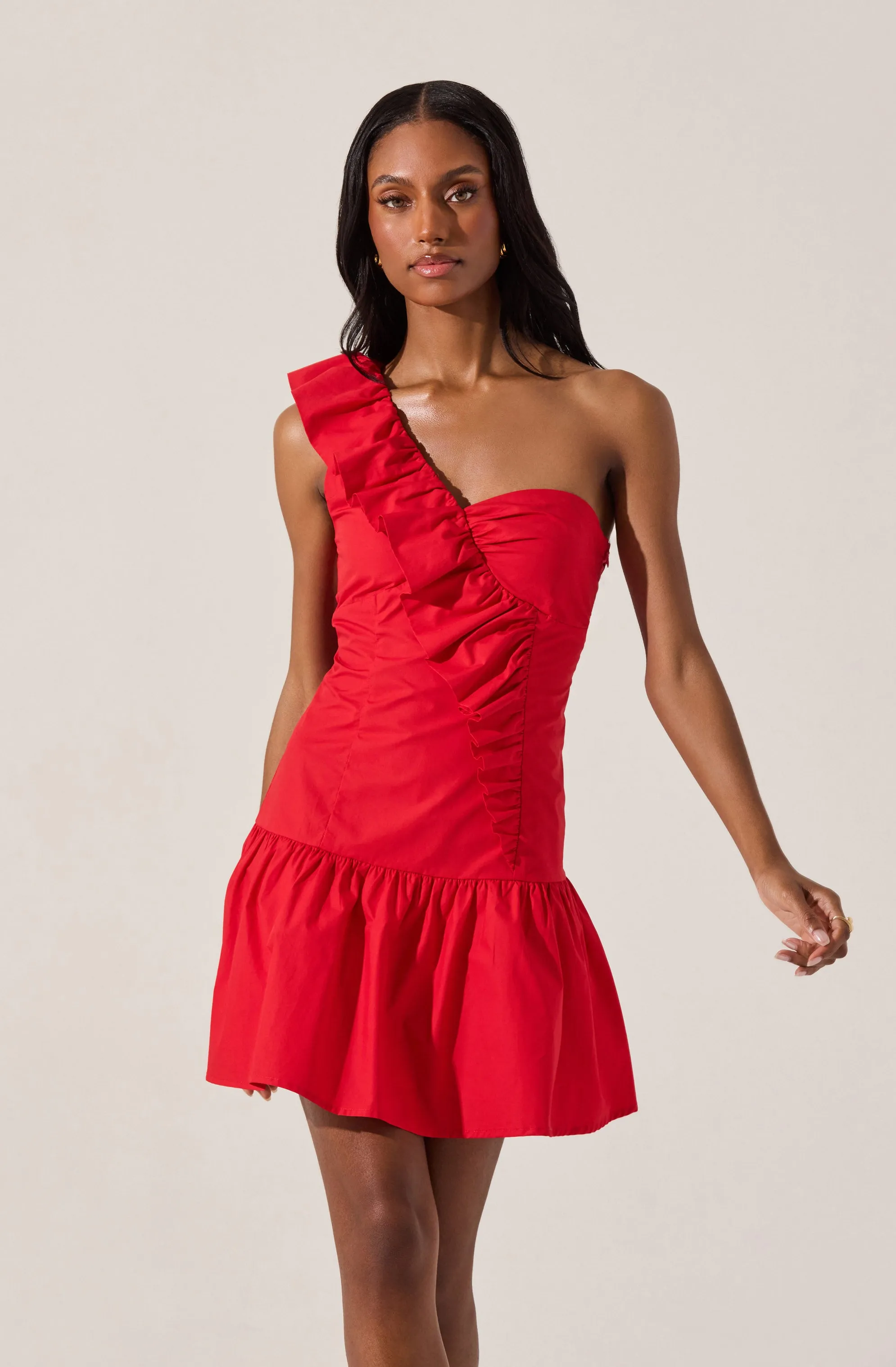 One Shoulder Ruffle Mini Dress
