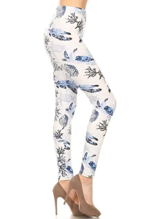 One Size Sea Turtle & Coral Reef Leggings